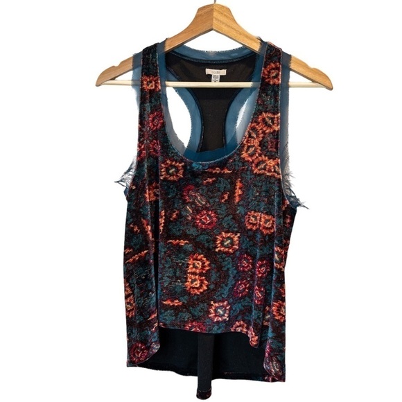 Urban Outfitters Ecote Womens Size Small Floral Velvet Tank Top Teal Red Retro - Picture 2 of 10